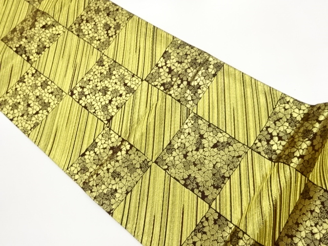 JAPANESE KIMONO / FUKURO OBI / SILK / WOVEN CHECKERED & SKAURA & DIAGONAL LINES